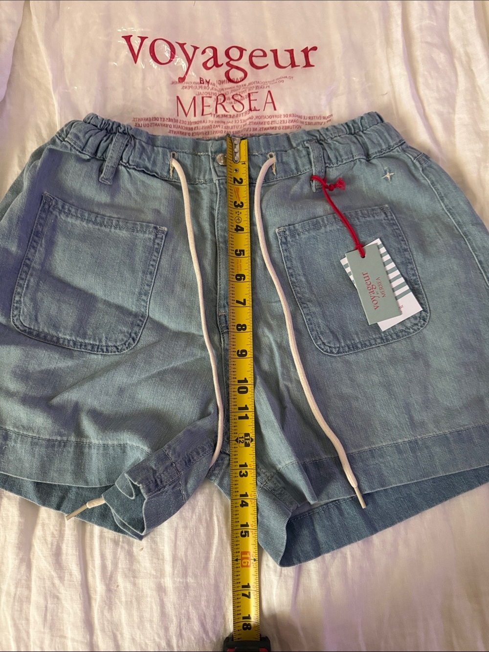 Voyageur Londonberry High-Waist Linen-Denim Shorts in Light Blue - Picture 9 of 10
